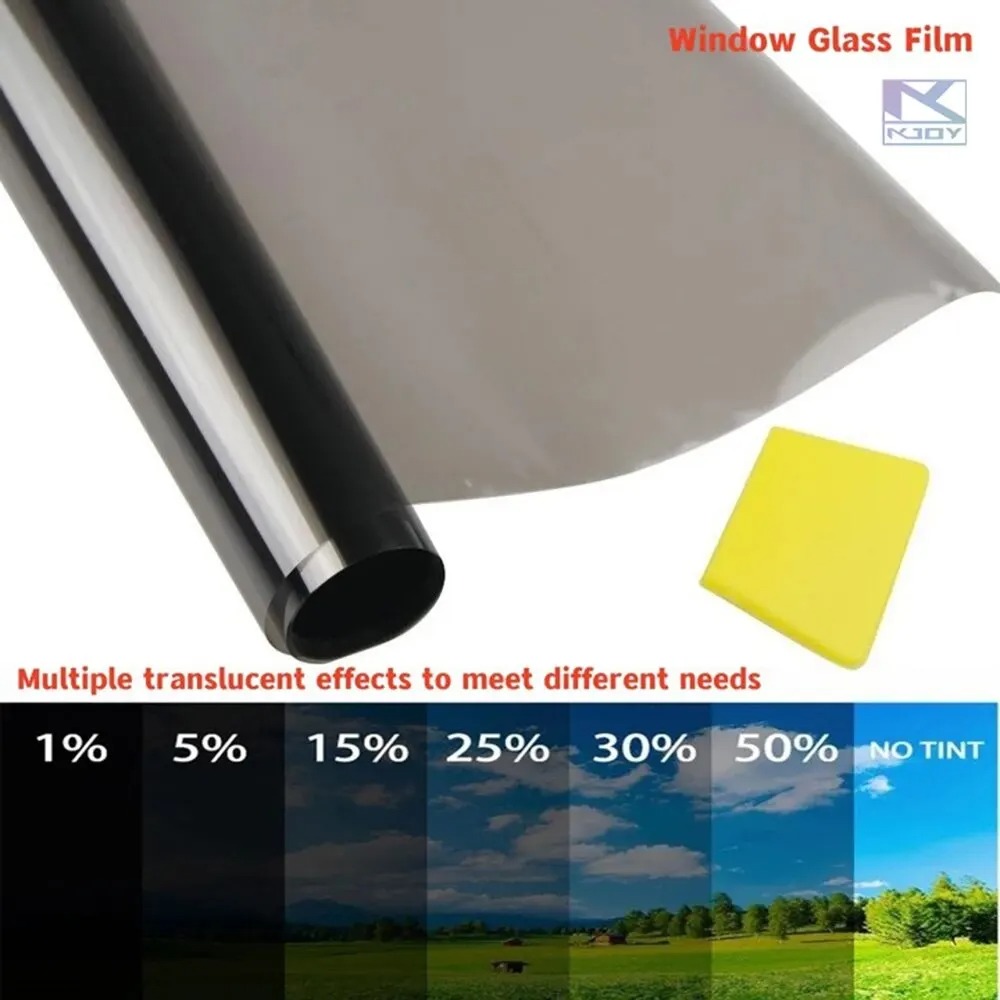 KKJOY 3 m x 50 cm VLT schwarze Fenstertönungsfolie für Autos und Zuhause – UV- und Sonnenschutz, Perlen-Baumwollstab