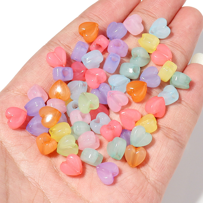 100 pçs/lote doce cor forma de coração contas acrílicas para fazer jóias grande buraco contas soltas diy pulseira colar para criança