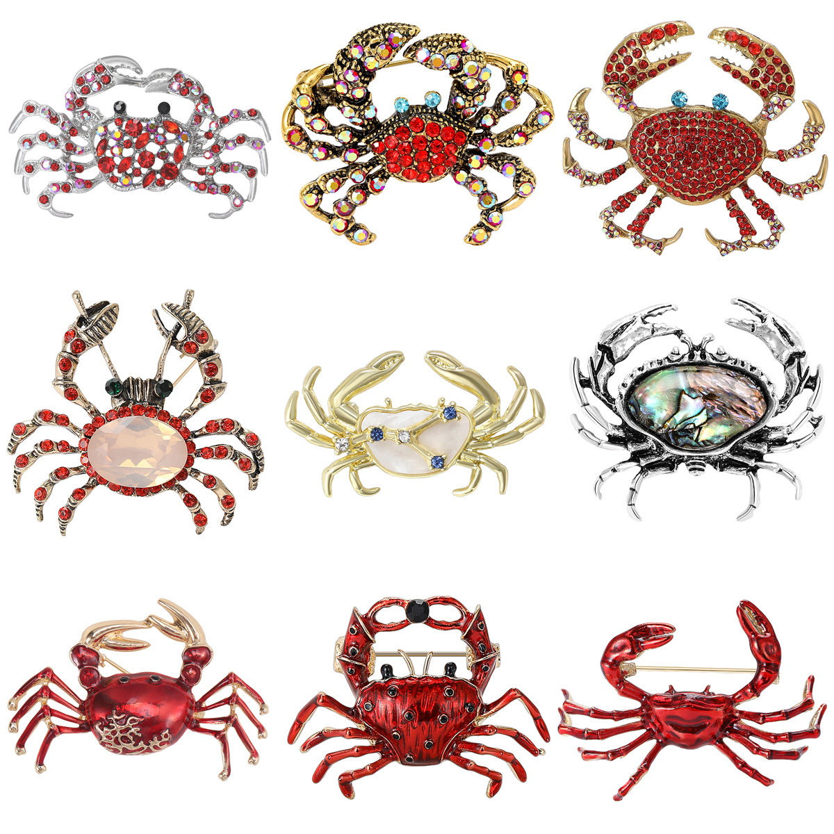 Broches de caranguejo de strass para mulheres unissex esmalte mar animal pinos festa de escritório presentes para amigos acessórios de joias