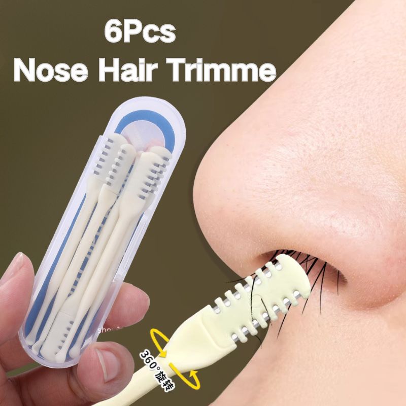 6 uds cuchillo de nariz de doble punta recortador de pelo de nariz Manual cuchara de oreja portátil raspador de pelo afeitado de pelo de nariz recortador Neus para hombres