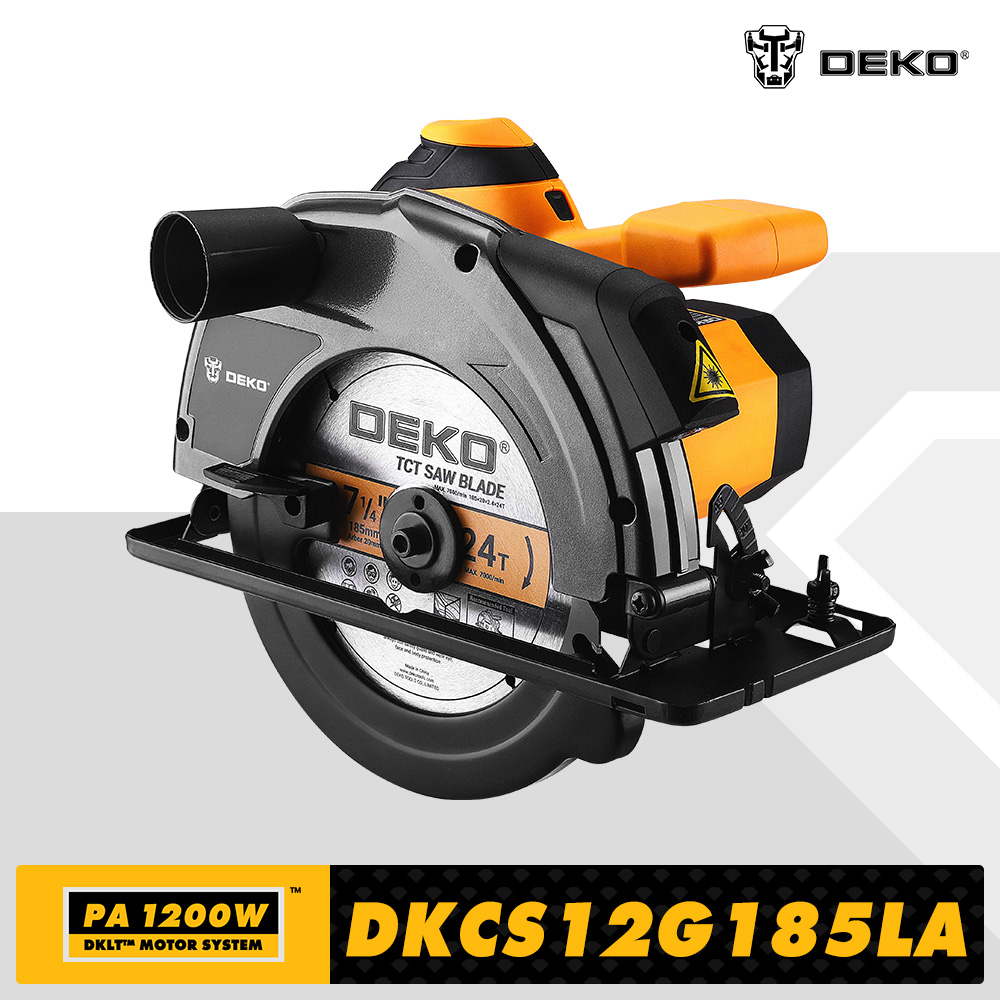DEKO DKCS Serie elektrische Kreissäge 185 mm, multifunktionale Schneidemaschine mit Zusatzgriff, 1200 W, elektrisches Haushaltswerkzeug