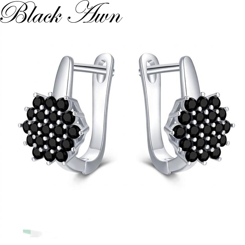 Новые серьги-кольца Black Awn 2026 для женщин, классические, серебристого цвета, модные, с шпинелем, ювелирные изделия для помолвки I230