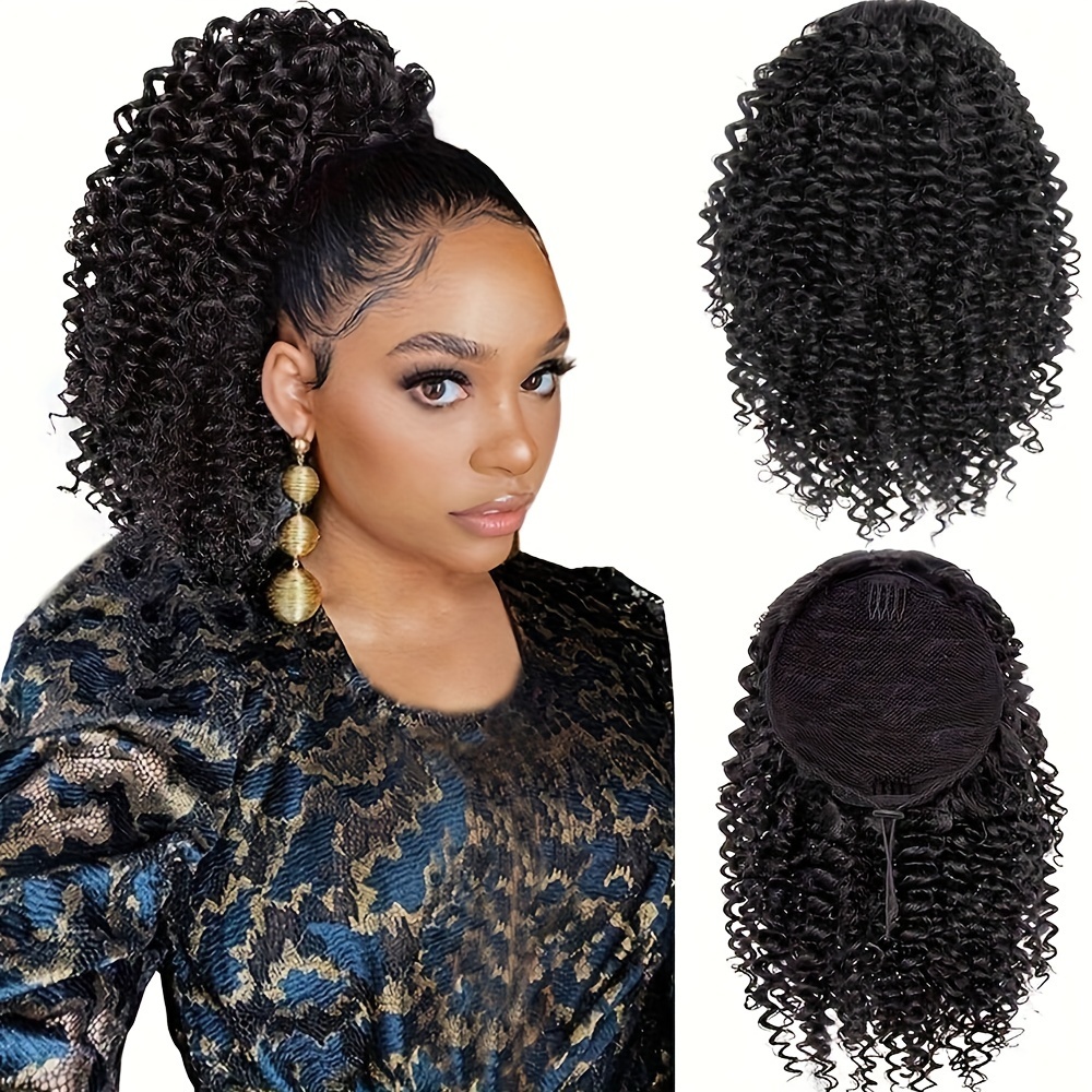 Synthetische korte paardenstaart 14 inch Afro Bladerdeeg Kinky Krullend Trekkoord Paardenstaart Clip In Hair Extensions Natuurlijk haarstukje voor vrouwen