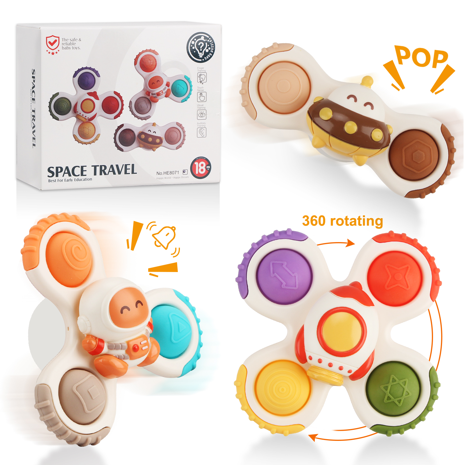 3 unids/set ventosa giratoria juguetes de dibujos animados divertidos juguetes de baño giroscopio colorido niños sonajero para la yema del dedo juguete de baño para regalos de niños pequeños