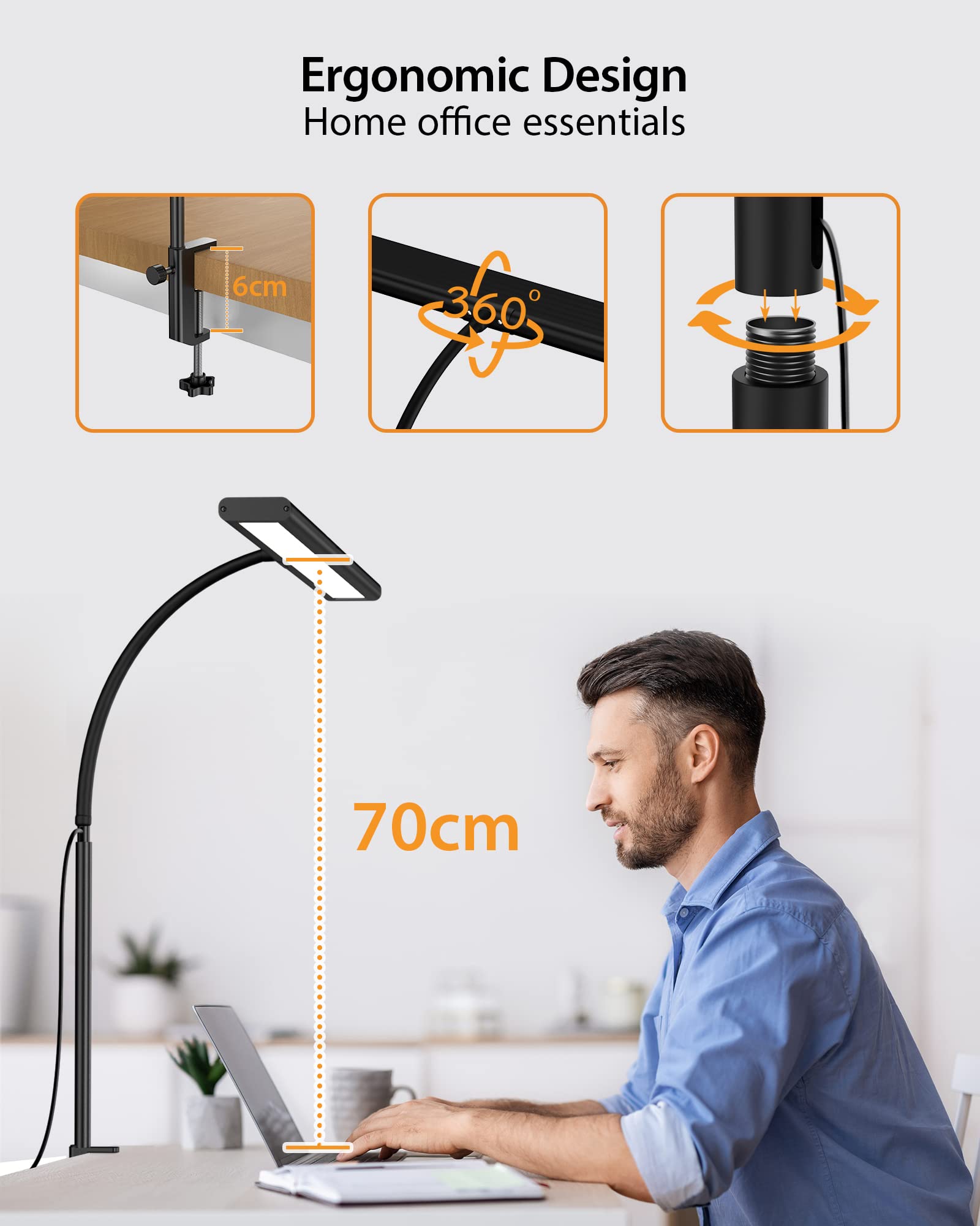 Lampe de lecture nocturne à Clip USB à col de cygne, 3 couleurs et 10 niveaux réglables avec 160 perles LED, lampe USB à intensité variable