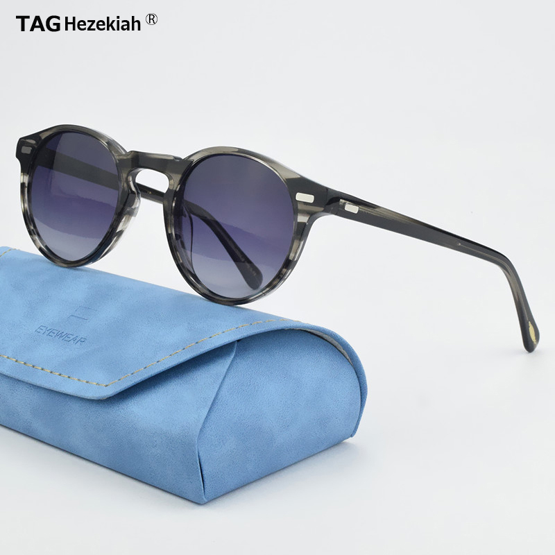 Okulary przeciwsłoneczne Vintage designerskie okulary przeciwsłoneczne dla kobiet moda OV5186 jazda przezroczysty octan Retro okrągłe spolaryzowane okulary mężczyźni