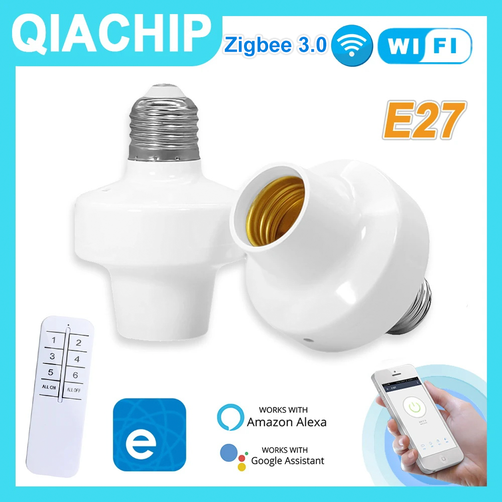 QIACHIP Wifi E27 portalámparas inteligente bombillas LED adaptador ZigBee enchufe de luz eWelink Control de voz Alexa Google Home