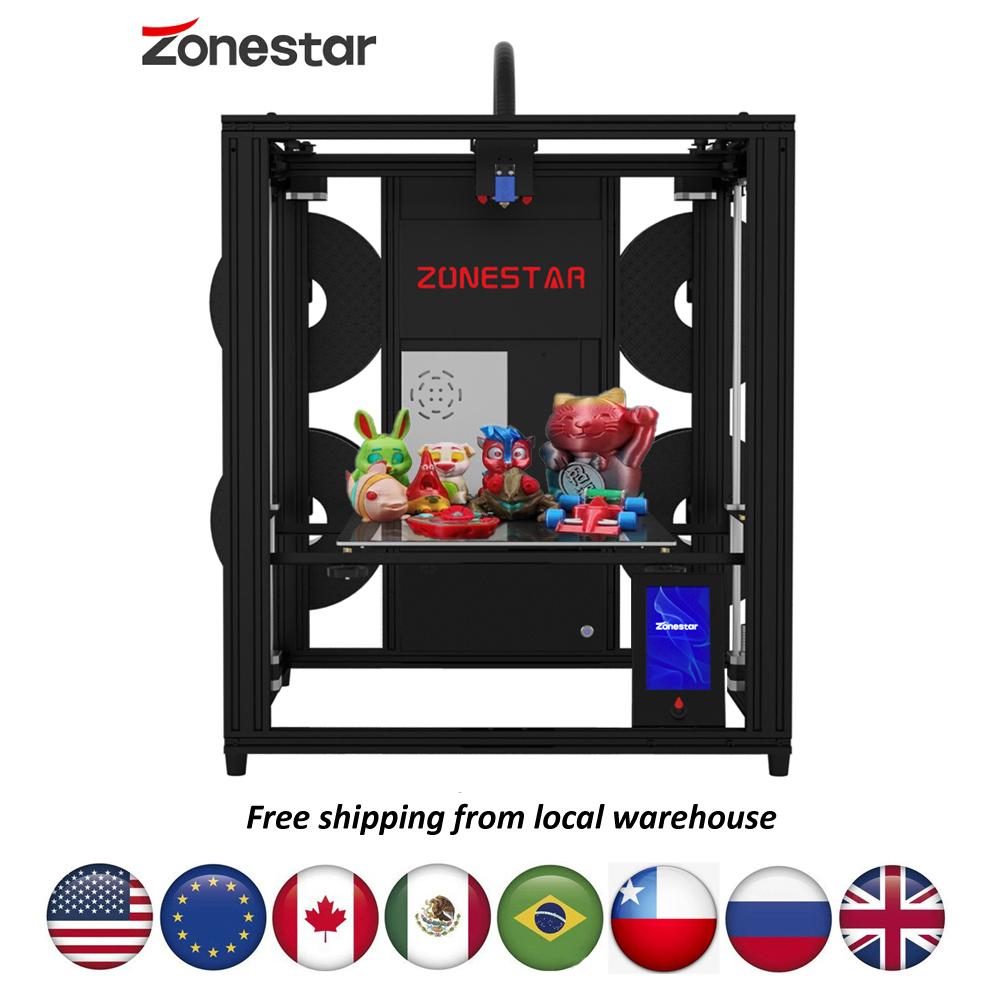 Impressora 3D ZONESTAR Multi Color 4 Extrusoras 4-IN-1-OUT Quadro Fechado Tamanho Grande Nivelamento Automático Silencioso Impressão Rápida CoreXY Z9V5Pro