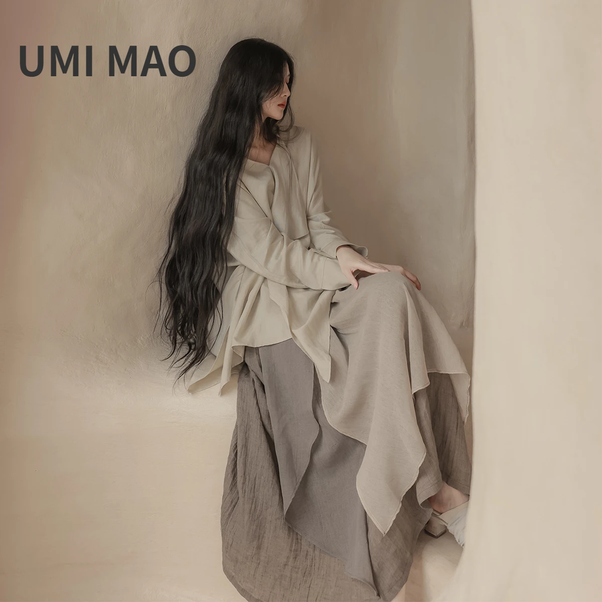 UMI MAO เสื้อผ้าจีนแฟชั่นฤดูใบไม้ผลิฤดูใบไม้ร่วงโรแมนติก Wave Yuppy ไม่สม่ําเสมอ Patchwork กระโปรงธรรมดาผู้หญิง Femme Y2k