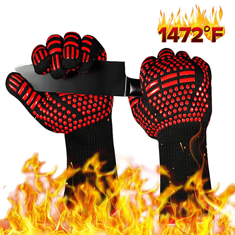 Guanti da forno per microonde resistenti alle alte temperature Guanti da forno 500-800 gradi Guanti da barbecue con isolamento termico per barbecue ignifughi