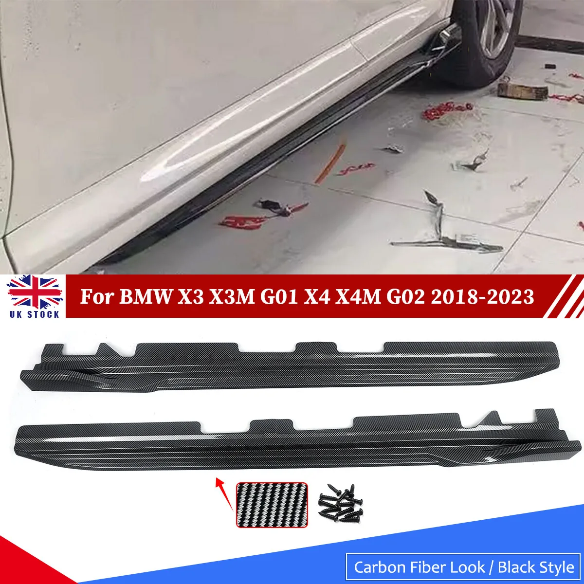 Saias laterais do olhar do carbono, extensão do divisor para BMW X3, X3M, G01, X4, X4M, G02, 2018-23