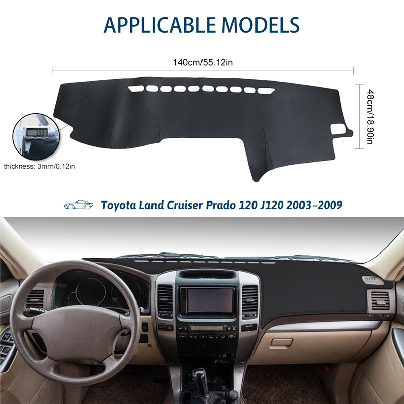 Couverture de tableau de bord intérieur de voiture pour Toyota Land Cruiser Prado 120 J120 2003 ~ 2009, tapis de couverture de tableau de bord de voiture, pare-soleil, poêle d'instrument