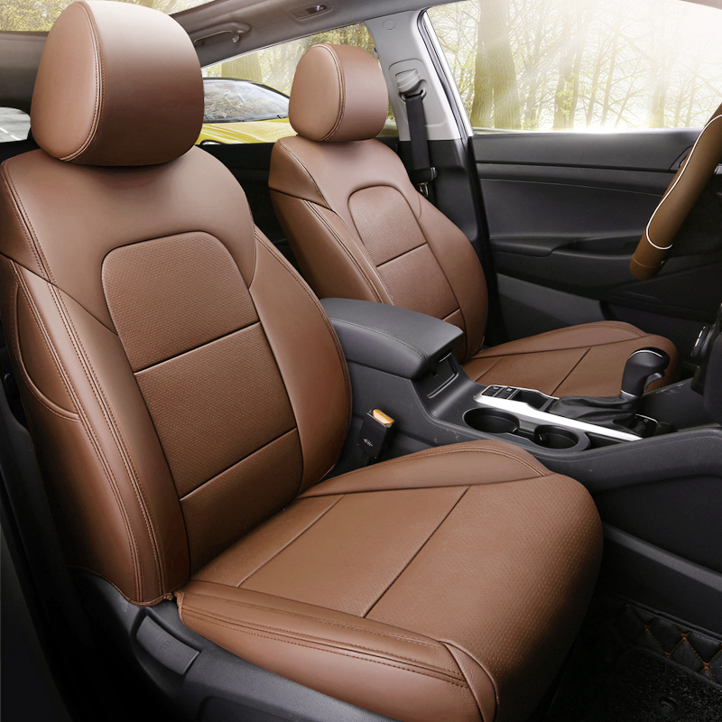 Penutup Tempat Duduk Aksesori Mobil Sesuai Pesanan untuk Hyundai Santa Fe Tucson Elantra Palisade Kona Sonata Loniq 5-8 Kursi Set Lengkap Kulit