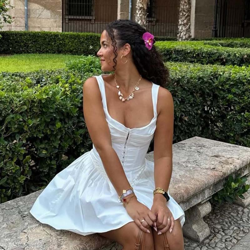 YENKYE-Vestidos de Fiesta elegantes para mujer, minivestido informal plisado con dobladillo liso, corte en A, para cumpleaños y graduación, novedad de 2024