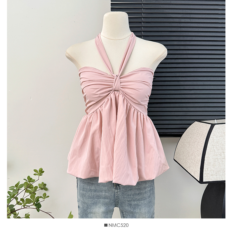 Retro Rüschen Halfter Schnürung aus Schulter Tank Top sexy Shirt Frauen Camis Plissee Sommer koreanische Mode Mode Crop Top