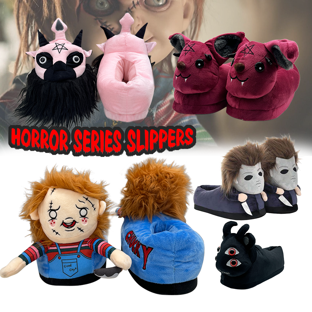 Zapatillas de felpa de vaca de las tierras altas para Halloween, Michael Myers, Chucky, Horror, fantasmal, negro, Señor, diablo, conejo, zapatos de casa, zapatilla suave y divertida