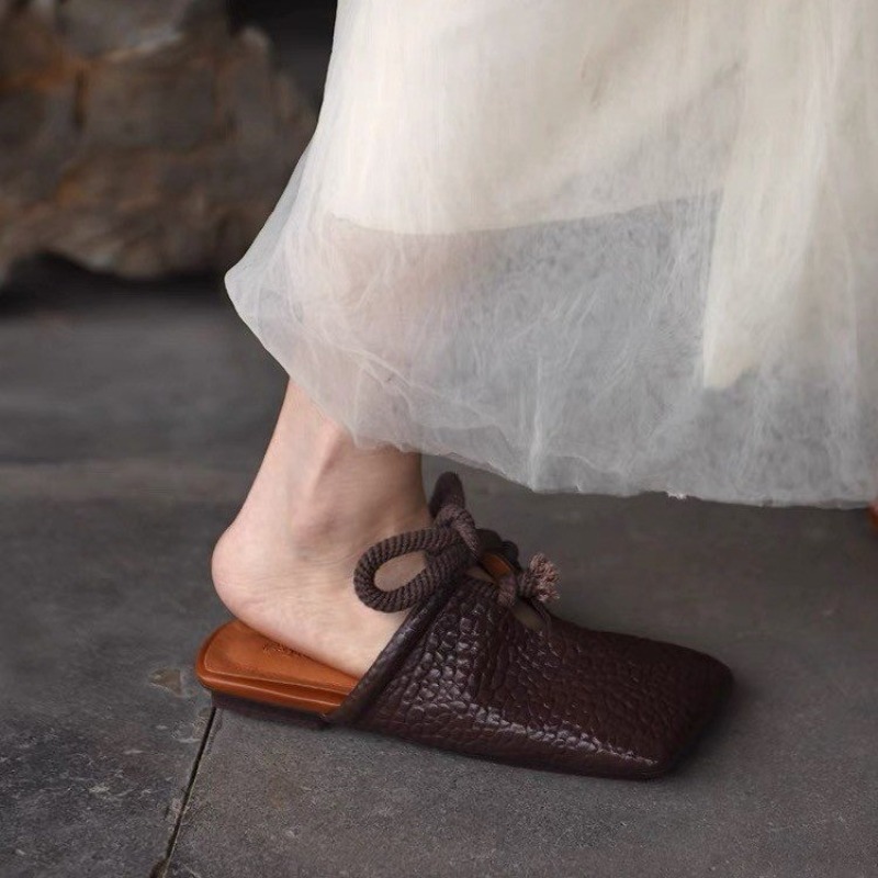 Zapatillas planas con punta cuadrada para Mujer, zapatos De diseñador, Sandalias informales a la moda, chanclas con talón descubierto para verano 2025, Sandalias De Mujer