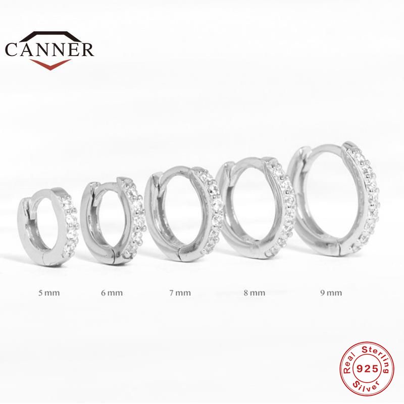 CANNER Anting-Anting Tindik Lingkaran Telinga Perak Murni 925 Asli untuk Wanita 6Mm 7Mm 8Mm 9Mm Anting-Anting Huggie Bulat Geometris Perhiasan Bagus