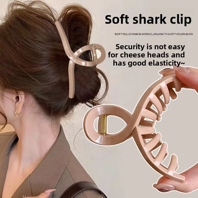 Jepit Rambut Silikon Lembut Bentuk Silang Besar 13cm, Jepit Rambut Wanita Elastis Tinggi Model Shark Grip, Dapat Diubah Bentuk, Anti Benturan, Aksesoris Rambut K