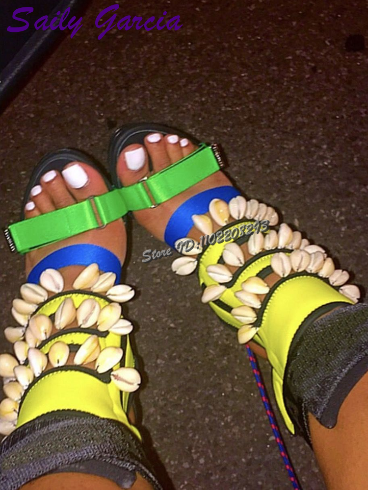 Sandales romaines rétro à décor de coquille, bout rond, Patchwork, talons hauts croisés, chaussures de fête à la mode pour femmes, nouvelle collection automne 2025