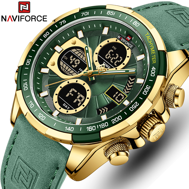 Новые часы NAVIFORCE для мужчин, кожаные мужские военные спортивные водонепроницаемые часы, кварцевые наручные часы, хронограф, мужские часы