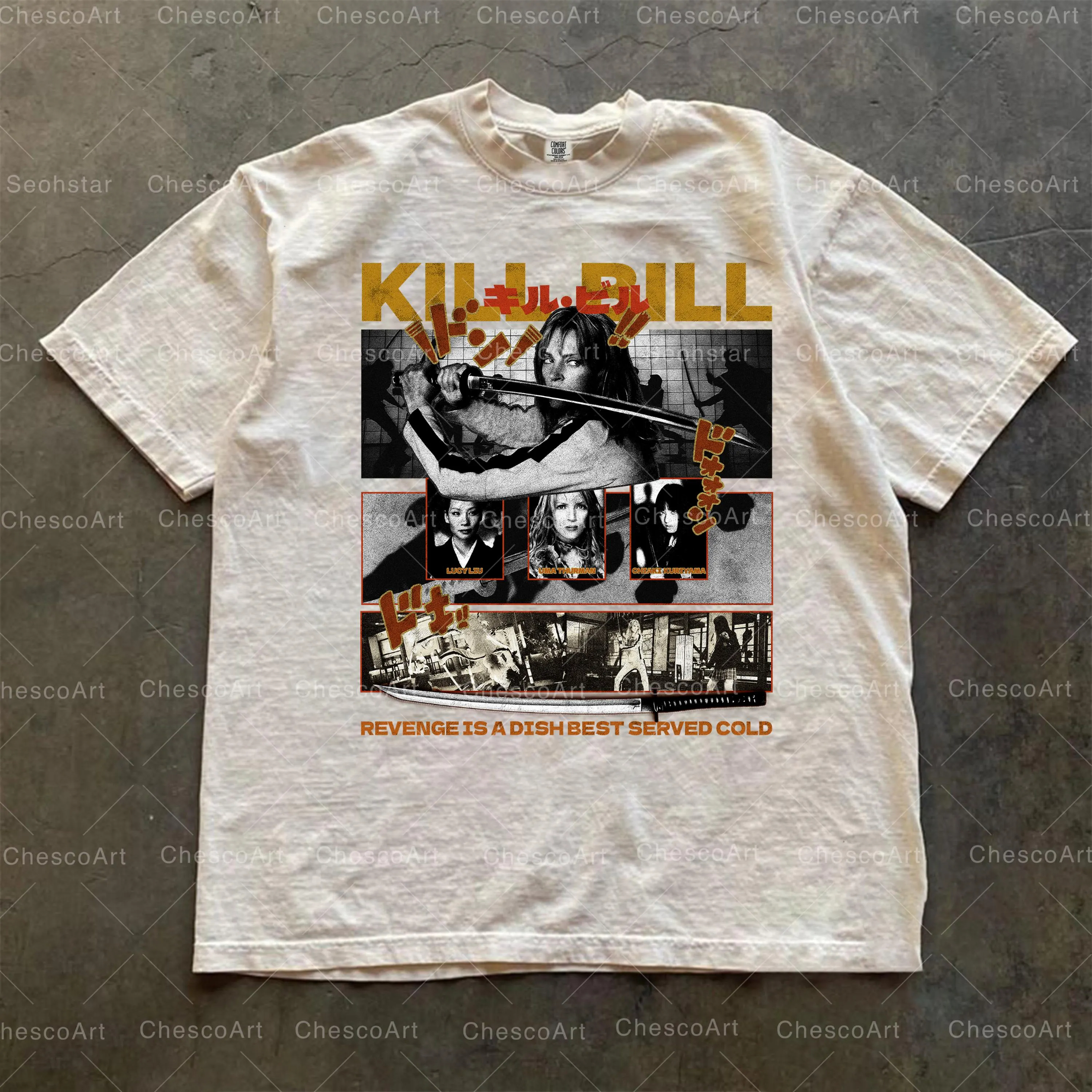 T-shirt a tema del film 'Kill', T-shirt con motivo retrò del film giapponese di Quentin Tarantino, T-shirt retrò anni '90