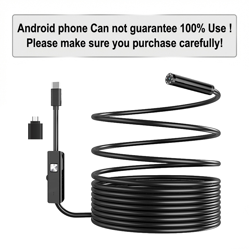 Caméra endoscopique Android GUANMOU 7 mm 3 en 1, micro USB Type C, mini caméra boroscope, étanche IP67, compatible avec 90 % des téléphones Android