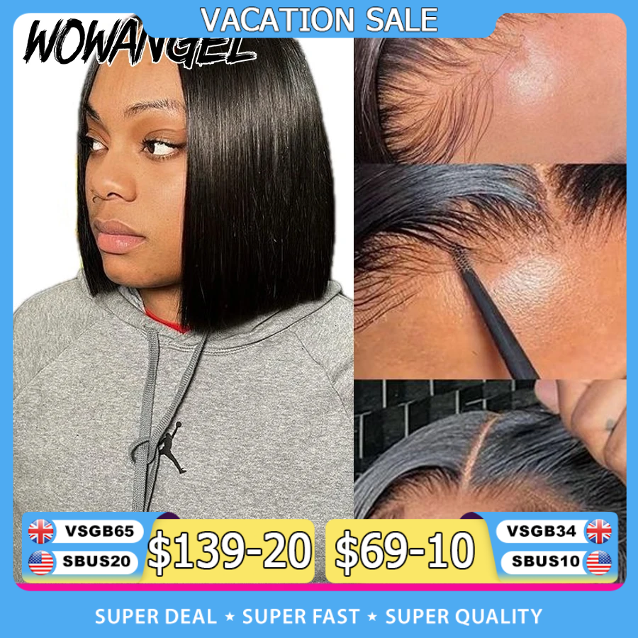 Wow Angel Straight Short Bob 5x5 HD Lace Closure Wig Ready to Go Glueless Human Hair Wigs Undetectable PrePlucked Wigs for Woman