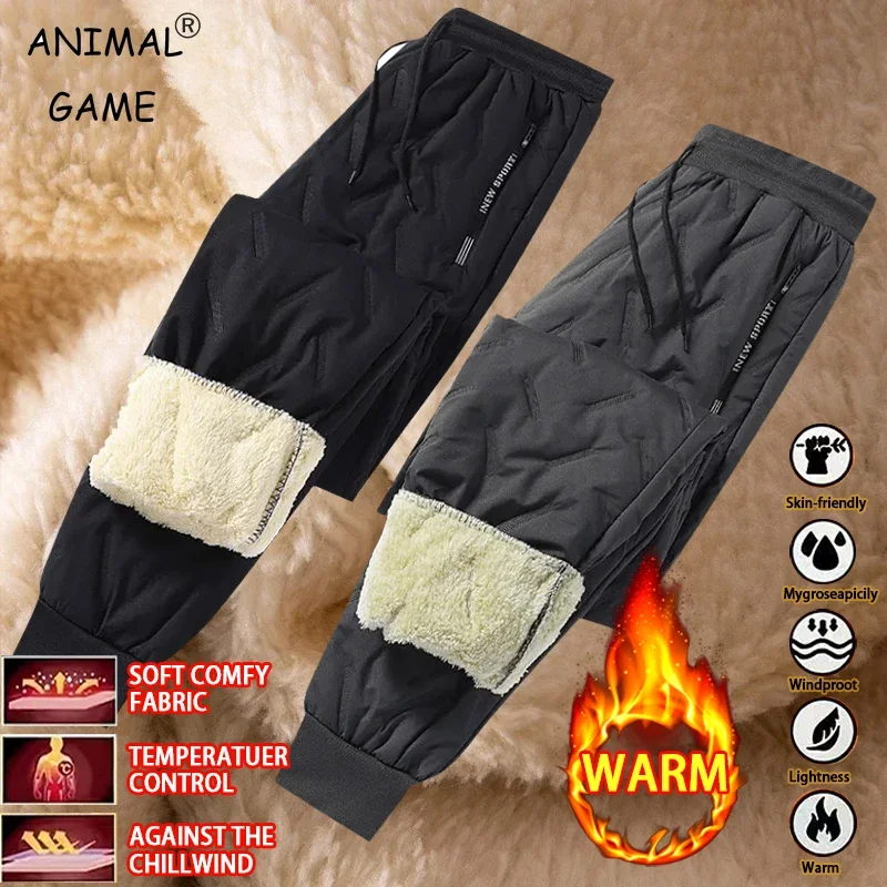 Animal jogo inverno feminino de pelúcia grosso velo impermeável sweatpant à prova vento calças casuais quente outerwear lambswool térmico
