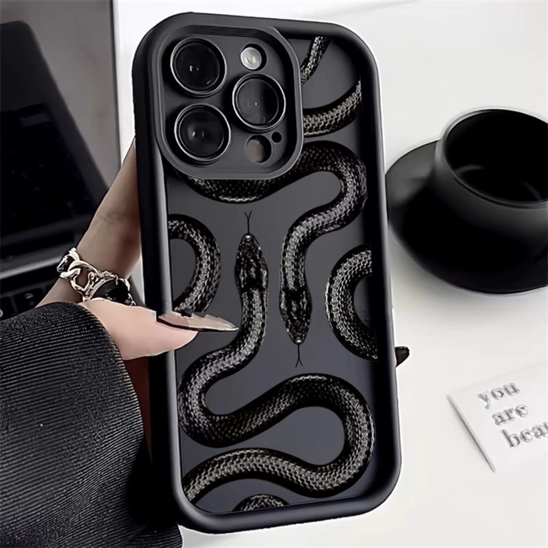 Custodia per telefono con stampa serpente nero per iPhone 17 16 15 14 Pro Max 13 12 11 XS X XR 7 8 Plus 17Air Custodia morbida in silicone antiurto