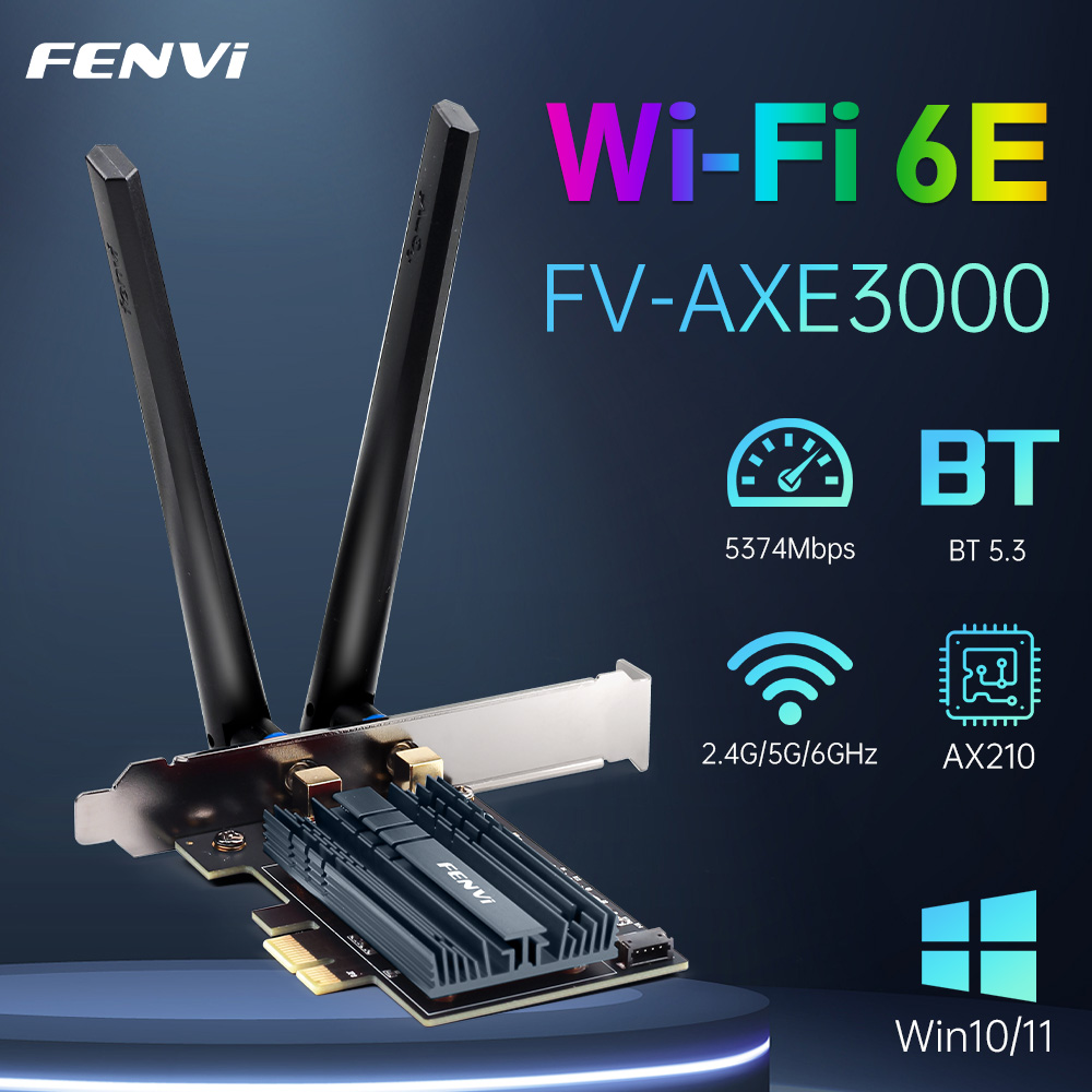 FENVI WiFi 6E AX210 adaptateur PCI-E 5374Mbps BT 5.3 Tri-bande 2.4G/5G/6Ghz 802.11AX carte réseau sans fil Wi-Fi pour PC Windows10/11