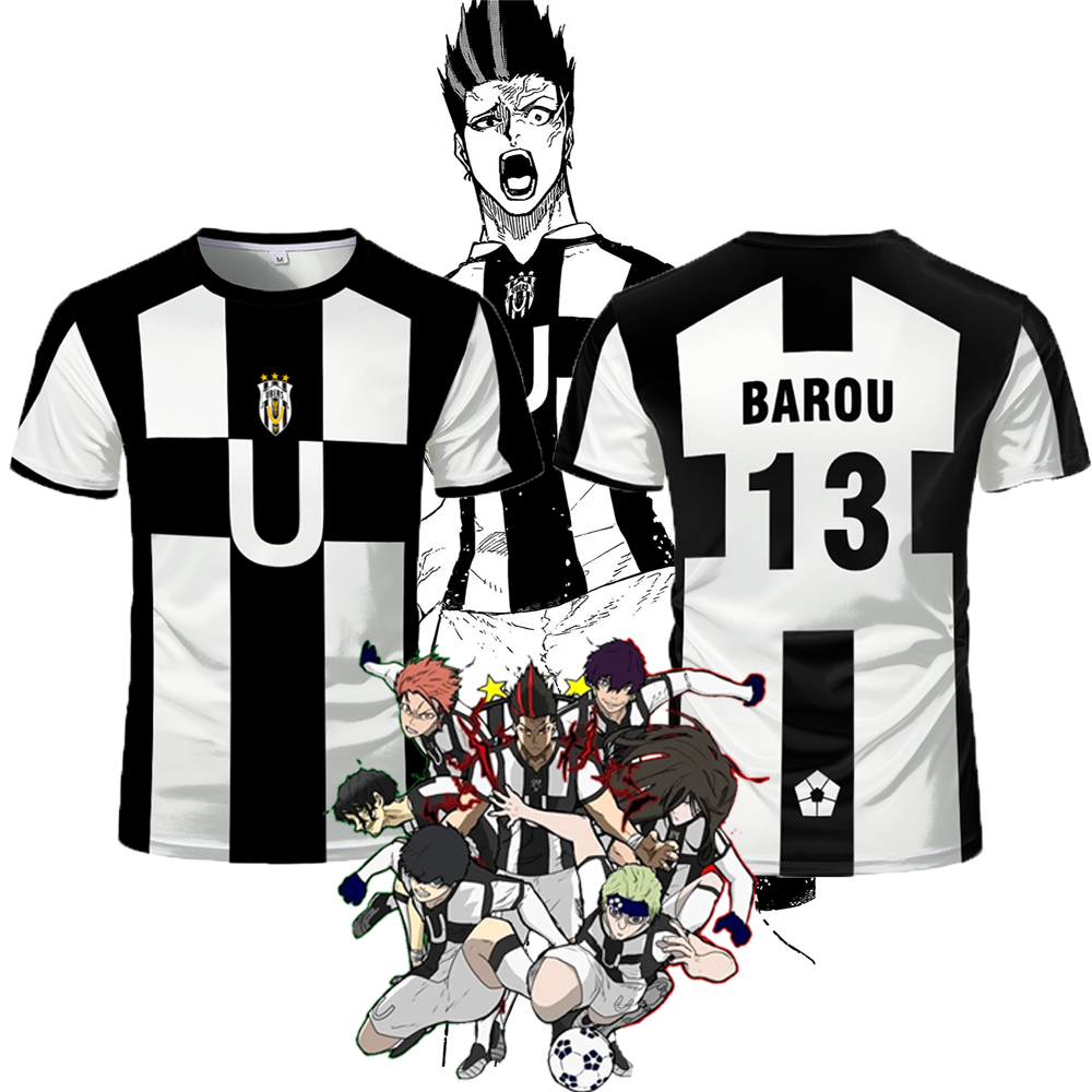 2026 Five Person Football Motif VL Replika Tee Anime Ubers Blue Lock Full Print Tees BAROU Short Sleeve Cosplay Uber Men T-shirt