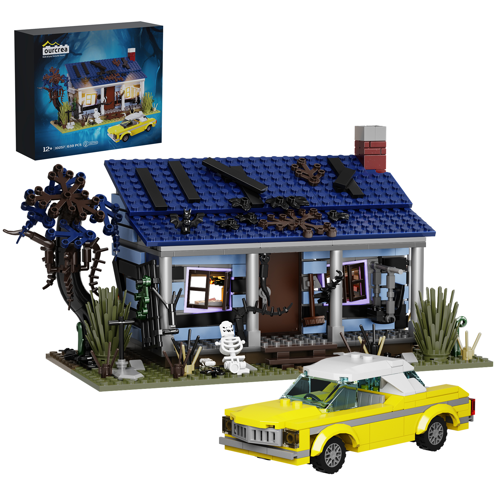 Evil Dead Horror House Baustein-Set mit LED-Licht, Spukhaus-Hütte, Modellspielzeug, Jungen und Mädchen, Halloween-Geschenke (639 Stück)