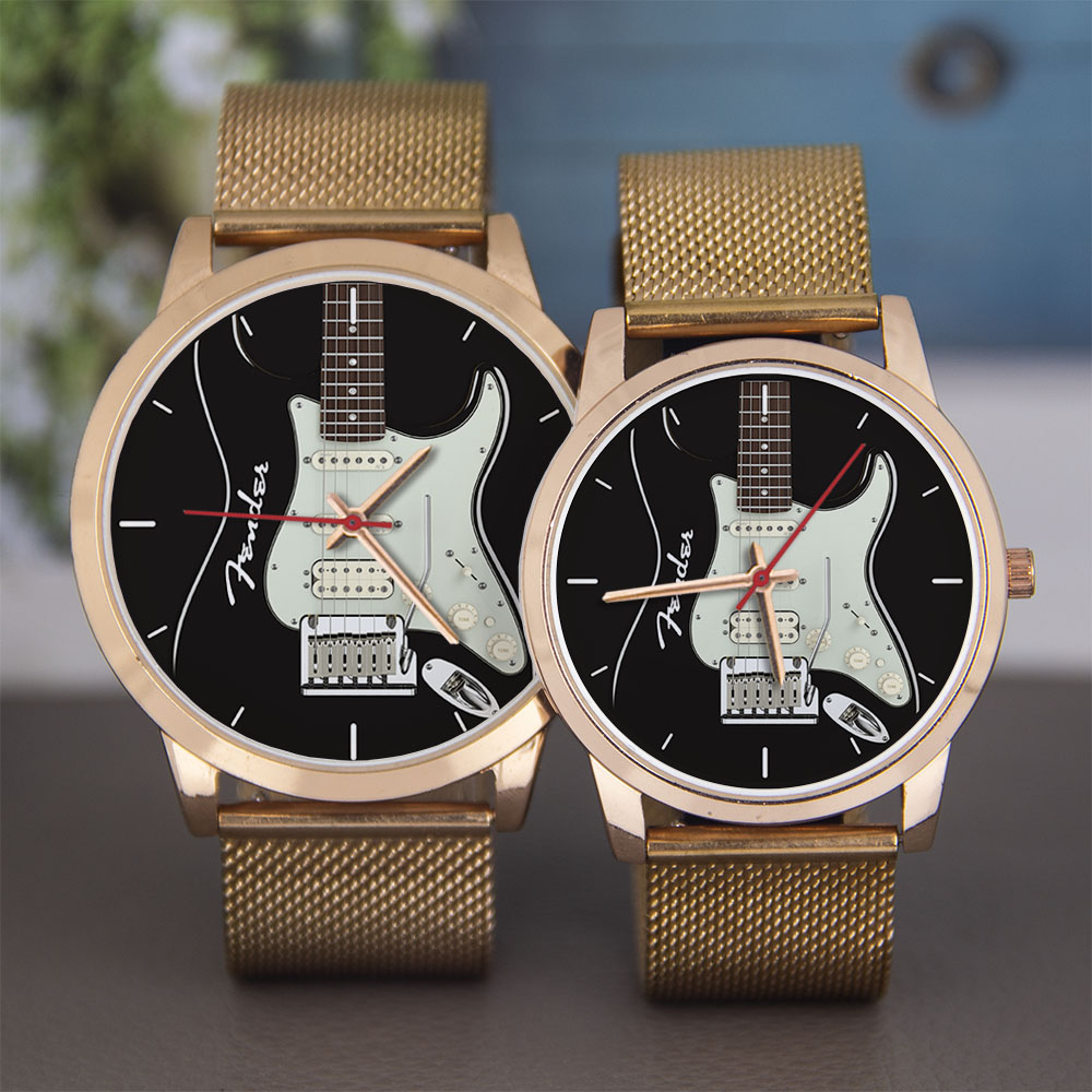 Guitarra baixo padrão universal para homens mulheres lembrança compositor rosa ouro homem relógio de prata relógios preto pulseira presente relógio