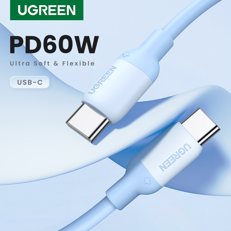 UGREEN Zachte Siliconen USB-C naar USB-C Kabel PD60W Snellaadkabel voor iPhone 17/16/15 Samsung 3A Flexibele Vloeibare Siliconen Draad