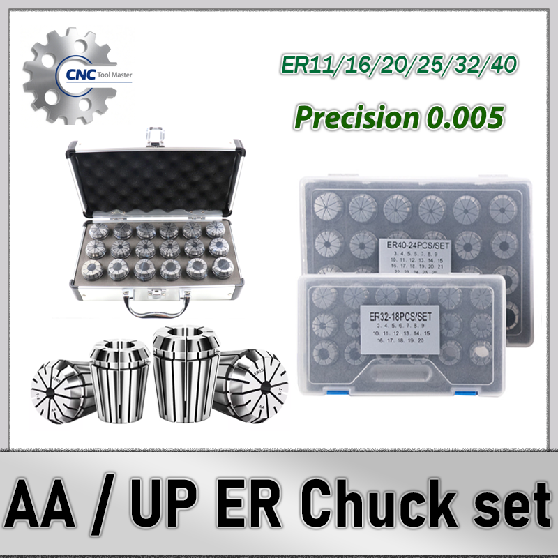 Conjunto de pinças up er er11 er16 er20 er25 er32 er40 alta precisão 0.005mm 0.008mm suporte de ferramentas fixação uma mola er coletar mandril er