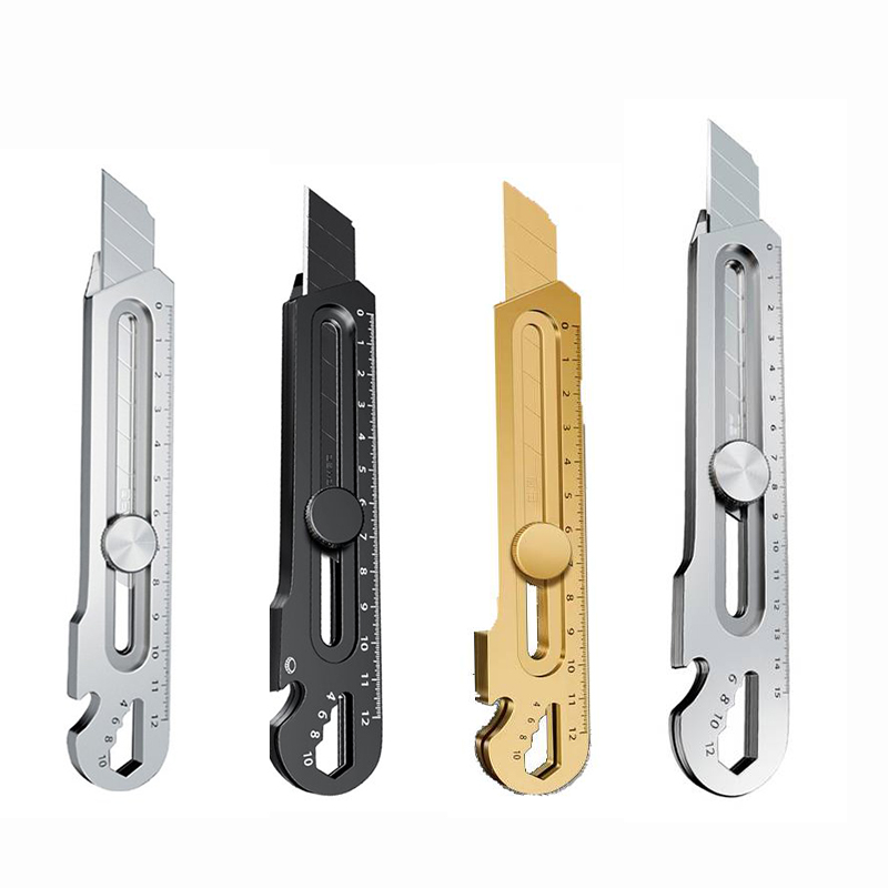 Cuchillo multiusos 6 en 1 de acero inoxidable, cortador múltiple de 18mm, grado militar, a presión, artesanía resistente, papel tapiz de cuero de carbono