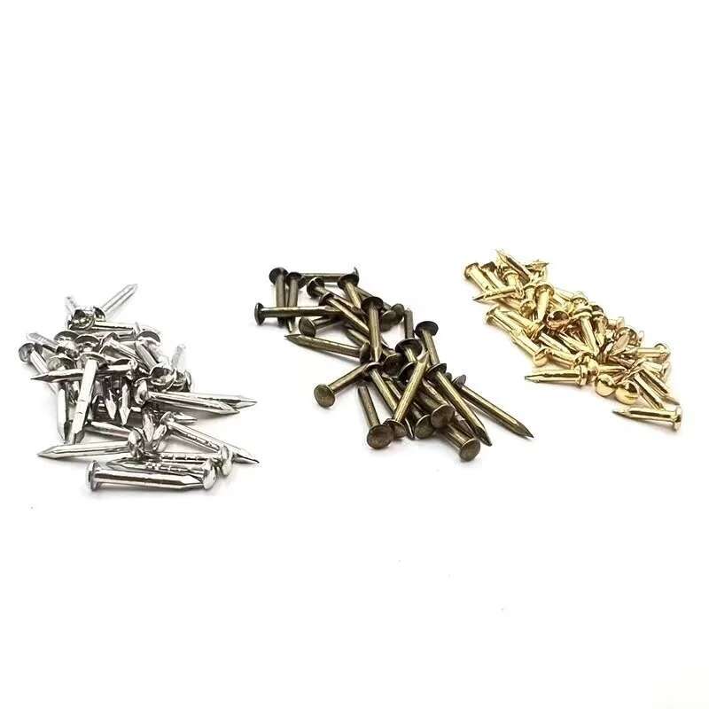 300 buah emas perak antik kuningan perunggu Dia = 1.2/1.5mm L = 6/8/10mm besi kecil bulat kepala paku paku untuk kotak perhiasan engsel