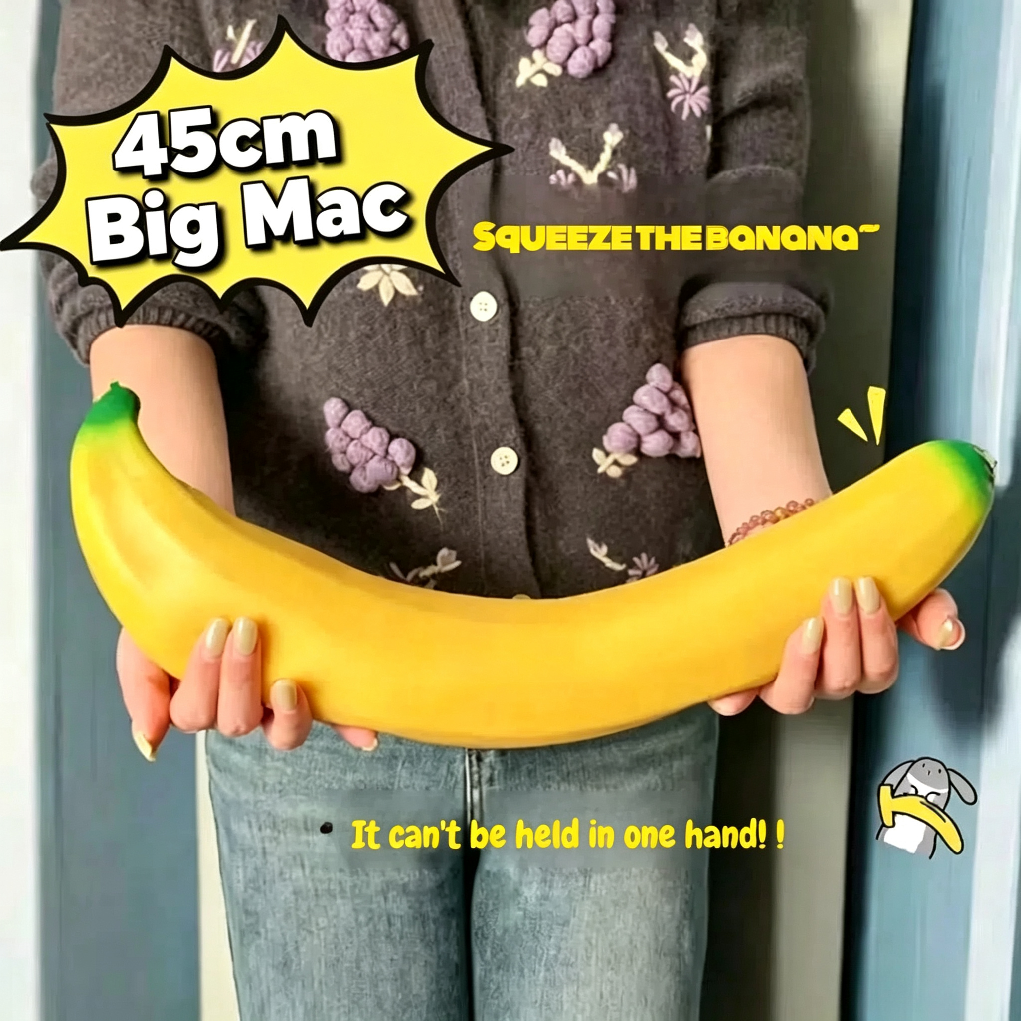 Jouet Squishy Géant Banane 45CM, Fausse Banane à Presser, Jouet Anti-Stress à Remontée Lente, Accessoire de Bureau pour Adultes, Cadeaux