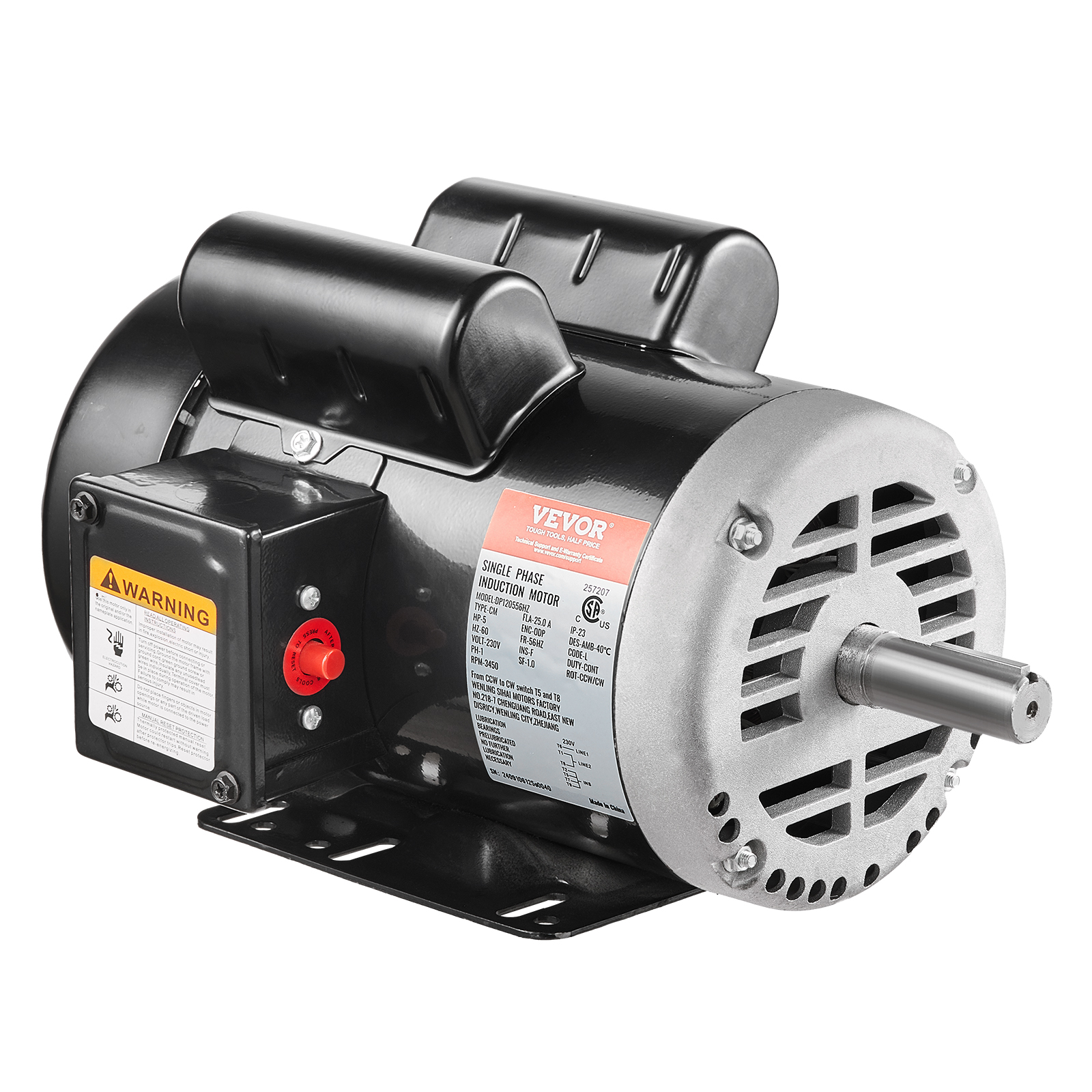 SucceBuy 5HP Air Compressor Motor 230V Electric Motor 3450RPM 56Hz Frame 7/8" Keyed Shaft 2.25" Shaft Length for Compressors
