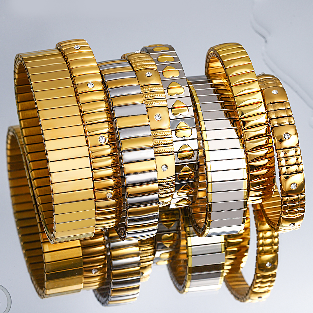 AENSOA bracelets élastiques simples en acier inoxydable pour femmes Vintage classique coeur étoile incrusté strass Bracelet étanche Bracelet