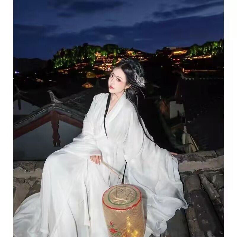 Weißes Hanfu-Kleid für Damen, chinesisches traditionelles Hanfu-Tanzkleid, weibliches Cosplay-Kostüm, Sommer-Hanfu-Kleid für Damen, Übergröße 2XL