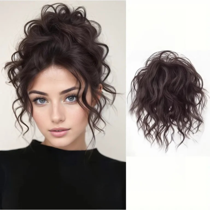 Sanggul Rambut Sintetis Keriting Wol Elegan Dengan Karet Elastis Sanggul Mengembang Ekstensi Rambut Chignon untuk Wanita Penggunaan Sehari-hari
