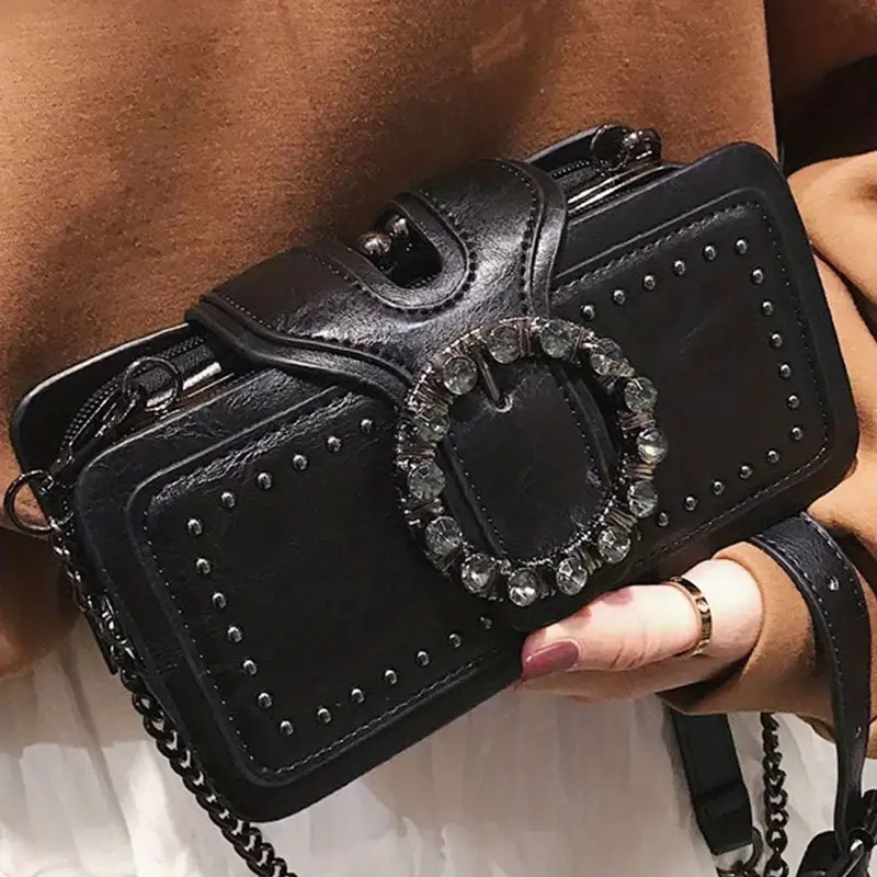 Bolsos de lujo para mujer, bolsos cruzados con diamantes de lujo, bolso cuadrado Vintage, bolso informal de marca de cuero PU, bolso de mujer