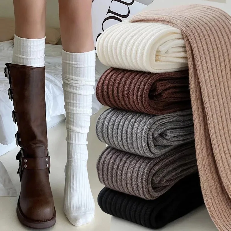 Bas hauts pour femmes, chaussettes longues à rayures verticales blanches, mode filles, bottes slim JK, chaussettes de Style japonais, printemps-automne