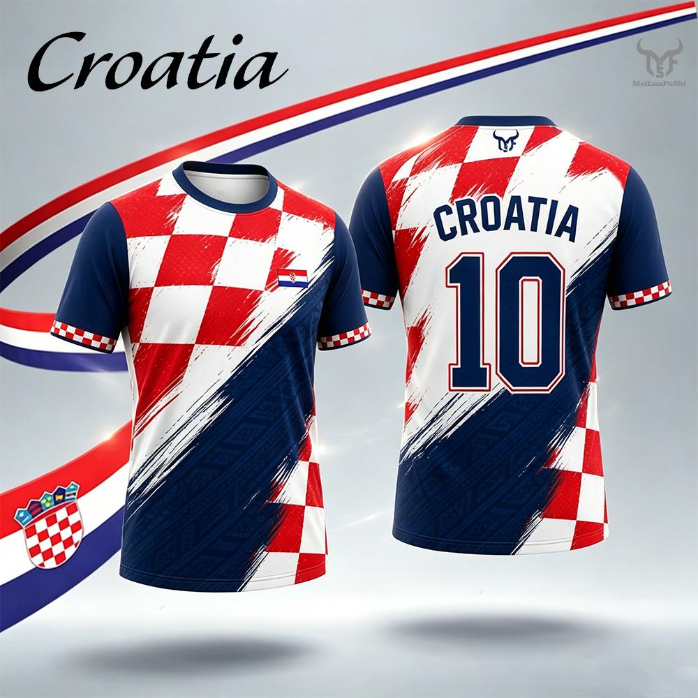 T-shirt stampata con bandiera della Croazia, maglia da calcio traspirante ad asciugatura rapida, top a maniche corte casual da uomo e da donna