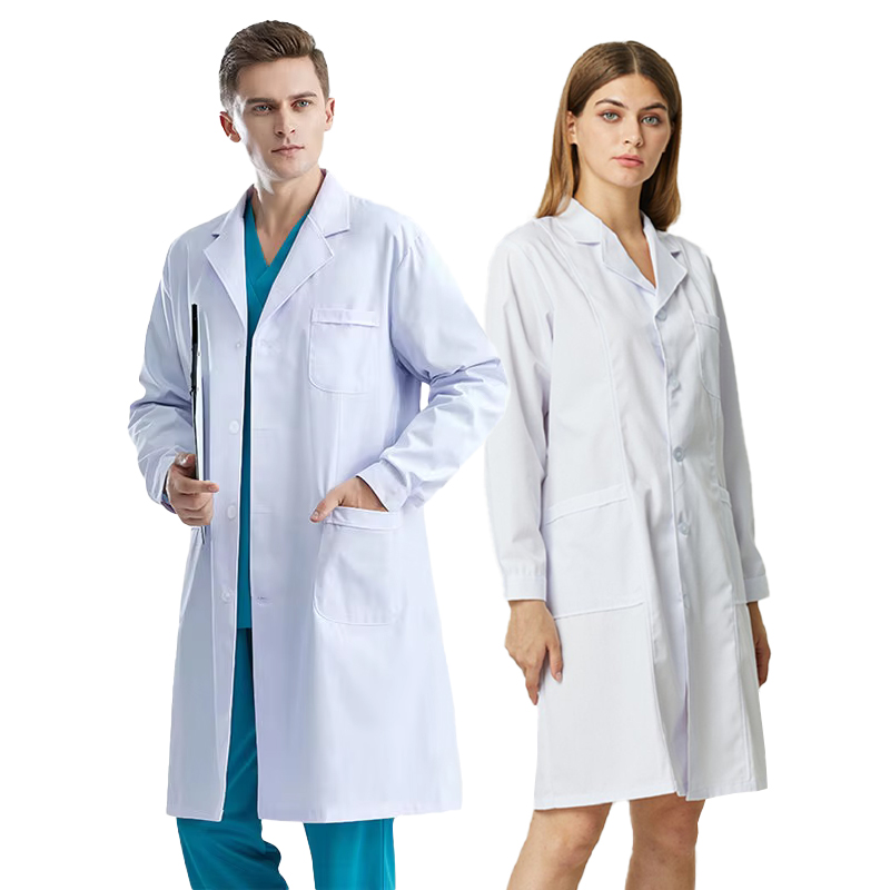 Jaleco branco de manga comprida, uniforme médico feminino, uniforme de isolamento masculino, uniforme de laboratório, estudante, enfermeira, uniforme de trabalho