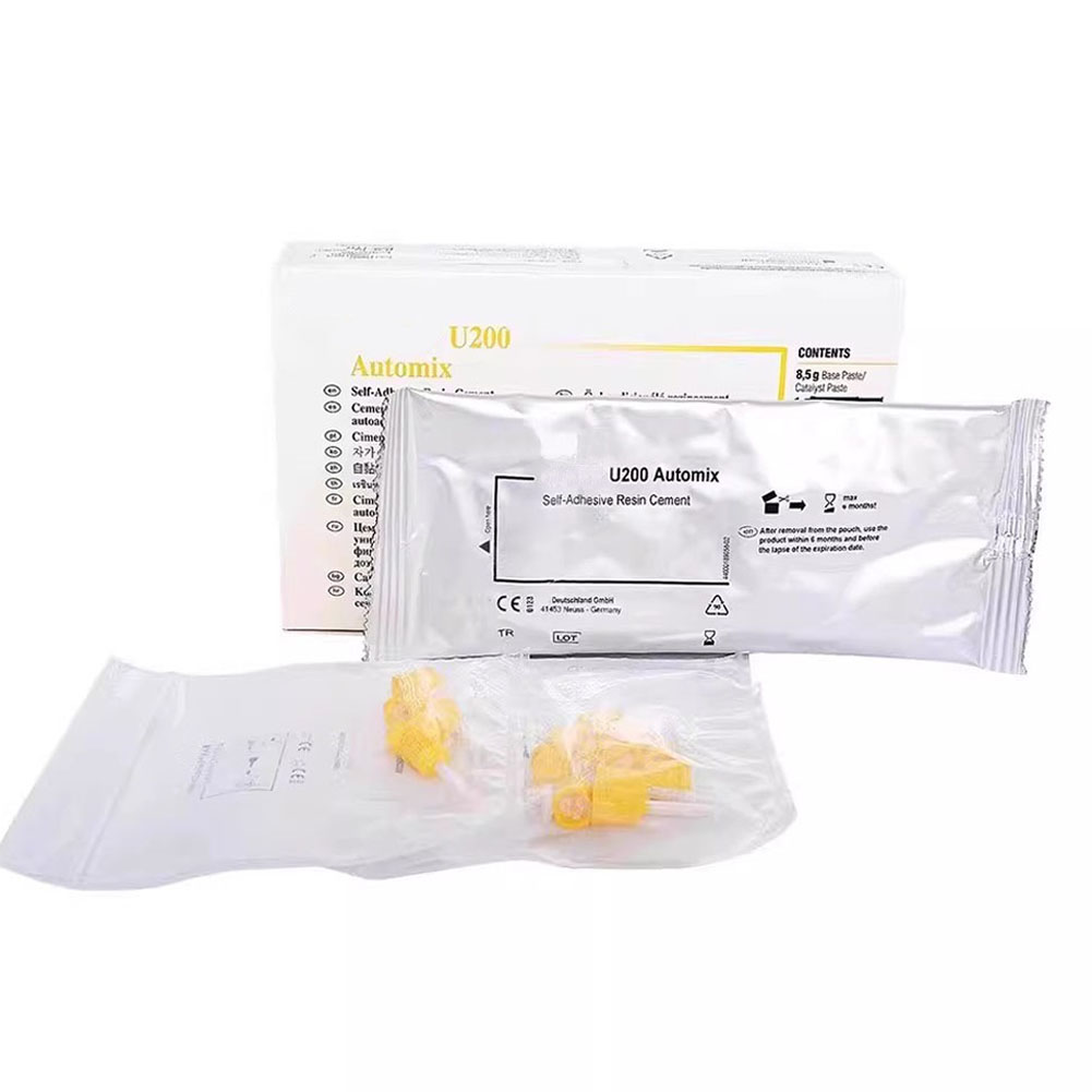 เรซิ่นซีเมนต์แบบยึดติดด้วยตนเอง Dual Cure U200 สำหรับงานทันตกรรม เช่น บริดจ์ เซรามิก อินเลย์ ออนเลย์ ครอบฟัน  พร้อมกาวบอนด์แบบผสมอัตโนมัติ ขนาด 8.5/11 กรัม บรรจุในกระปุกแบบคลิก