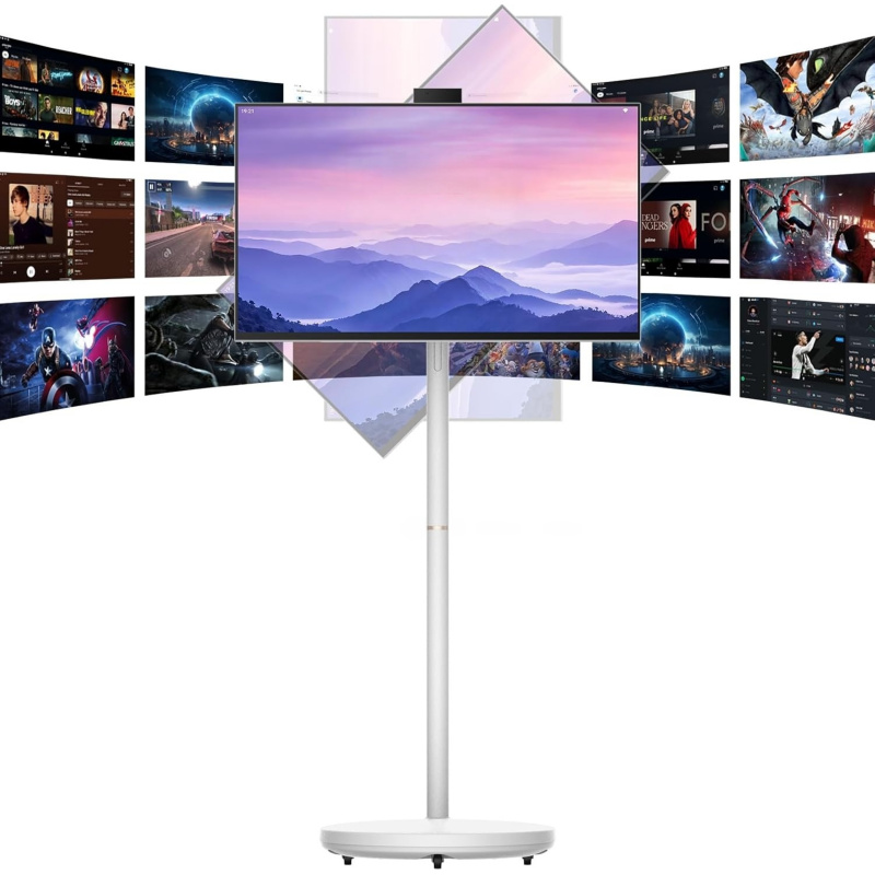 สมาร์ททีวีพกพาขนาด 32 นิ้ว พร้อมล้อเลื่อน, รองรับ Widevine L1 สำหรับ Netflix HD, แบตเตอรี่ 12800mAh, ทีวี Android แบบมีล้อพร้อม RAM 8GB และความจุ 128GB