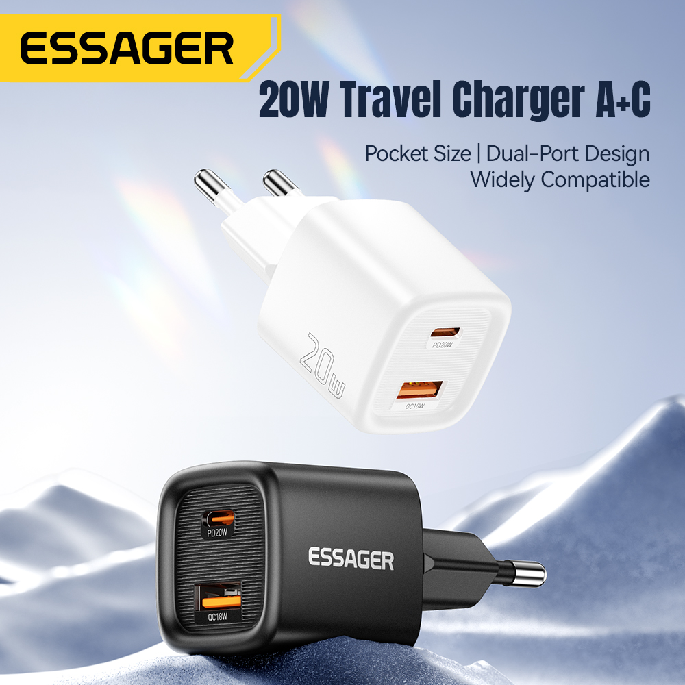 Essager 20W USB C Charger แบบพกพา Type C Charger รองรับ PD Fast CHARGING สําหรับ iPhone 16 15 14 13 12 11 PRO MAX 8 Quick Charger